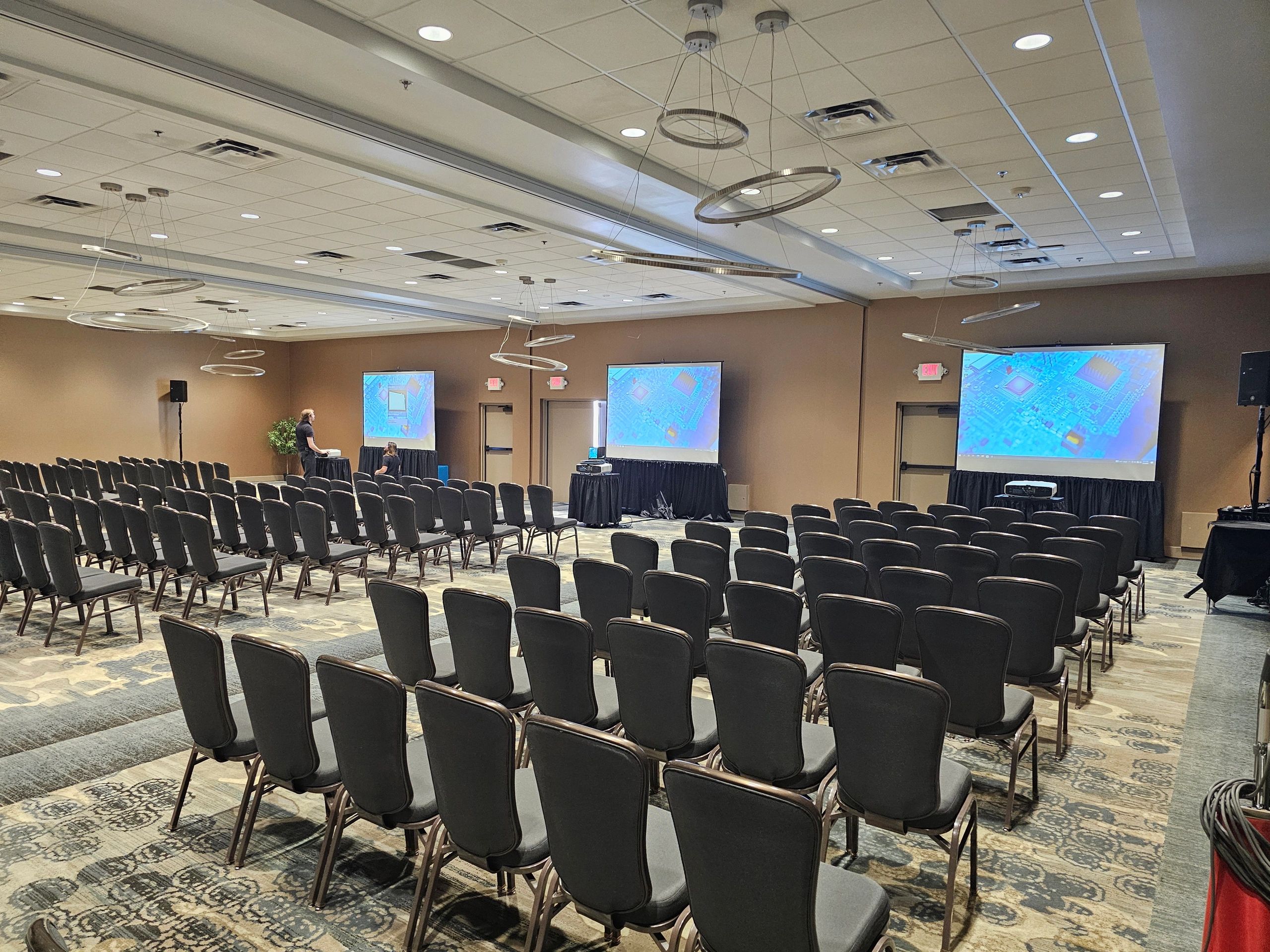 Modern conference room with projection screens