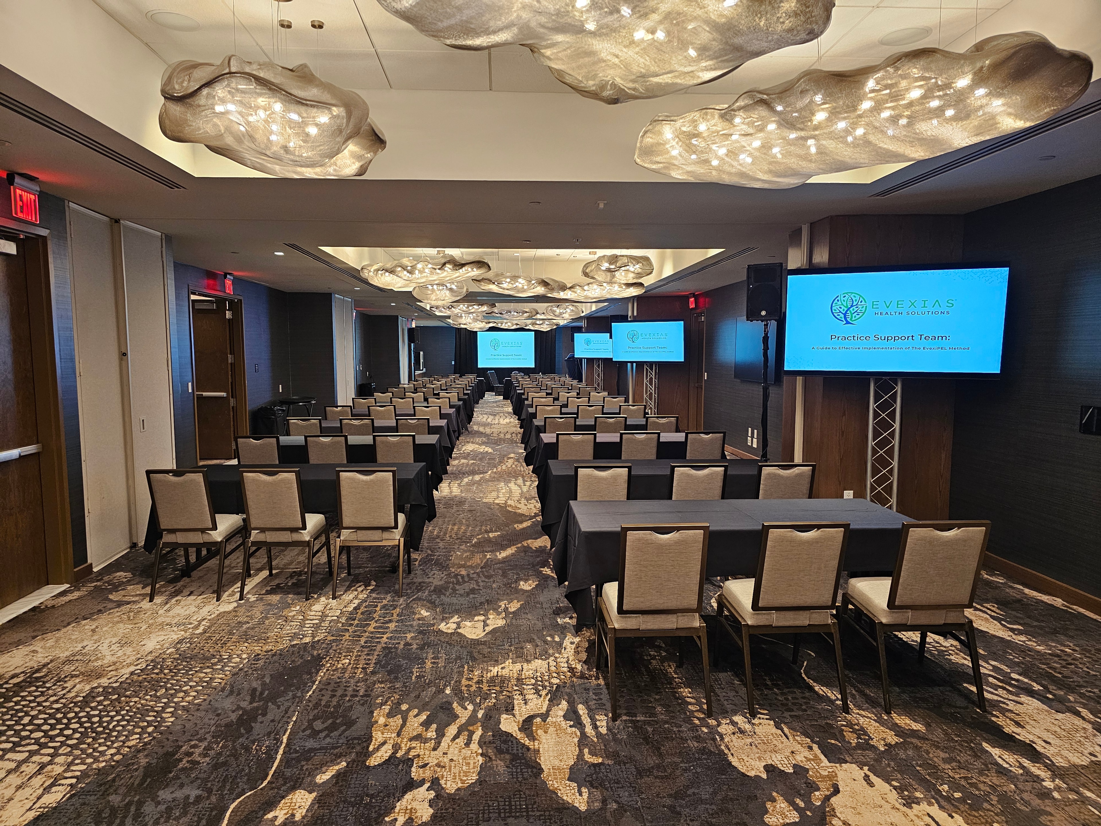 Modern conference room with theater-style seating
