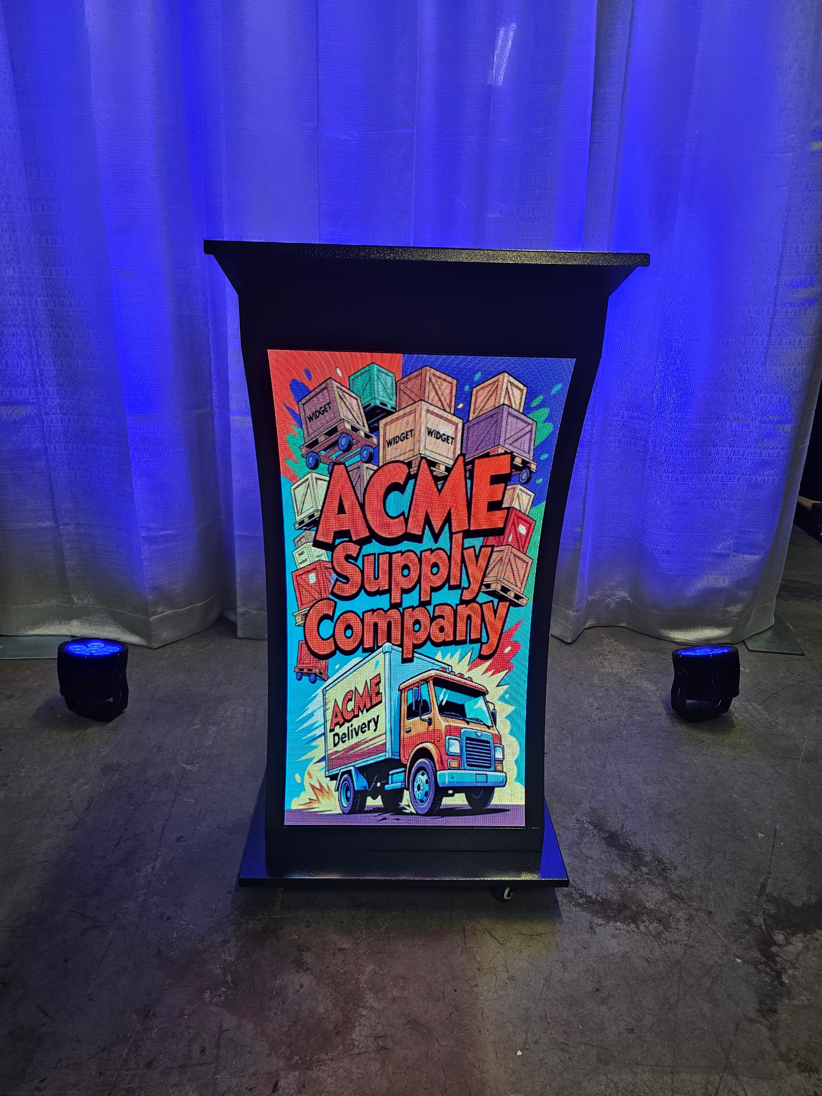 Acme Supply Company illuminated LED display podium