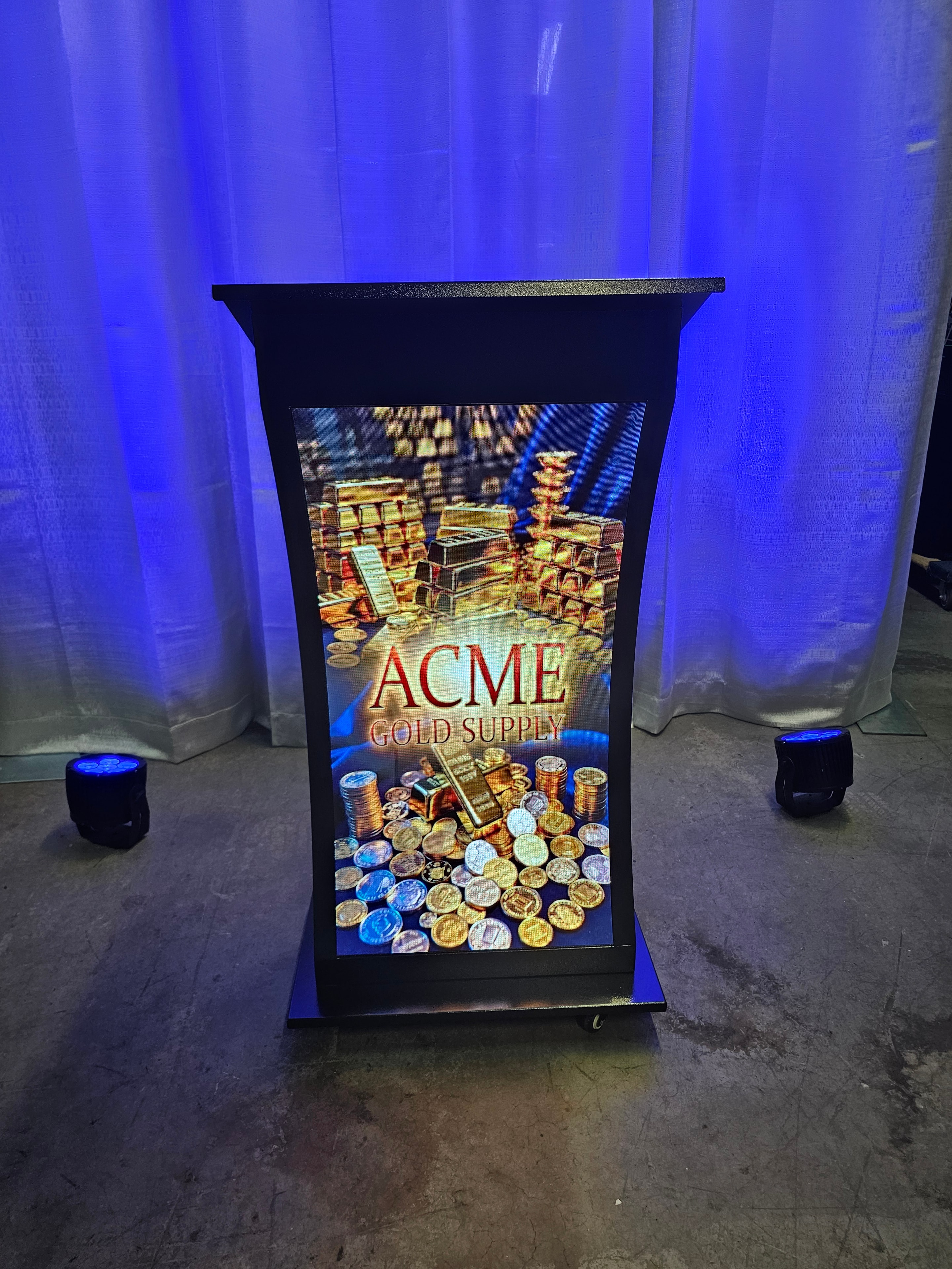 Acme Gold Supply illuminated LED display podium