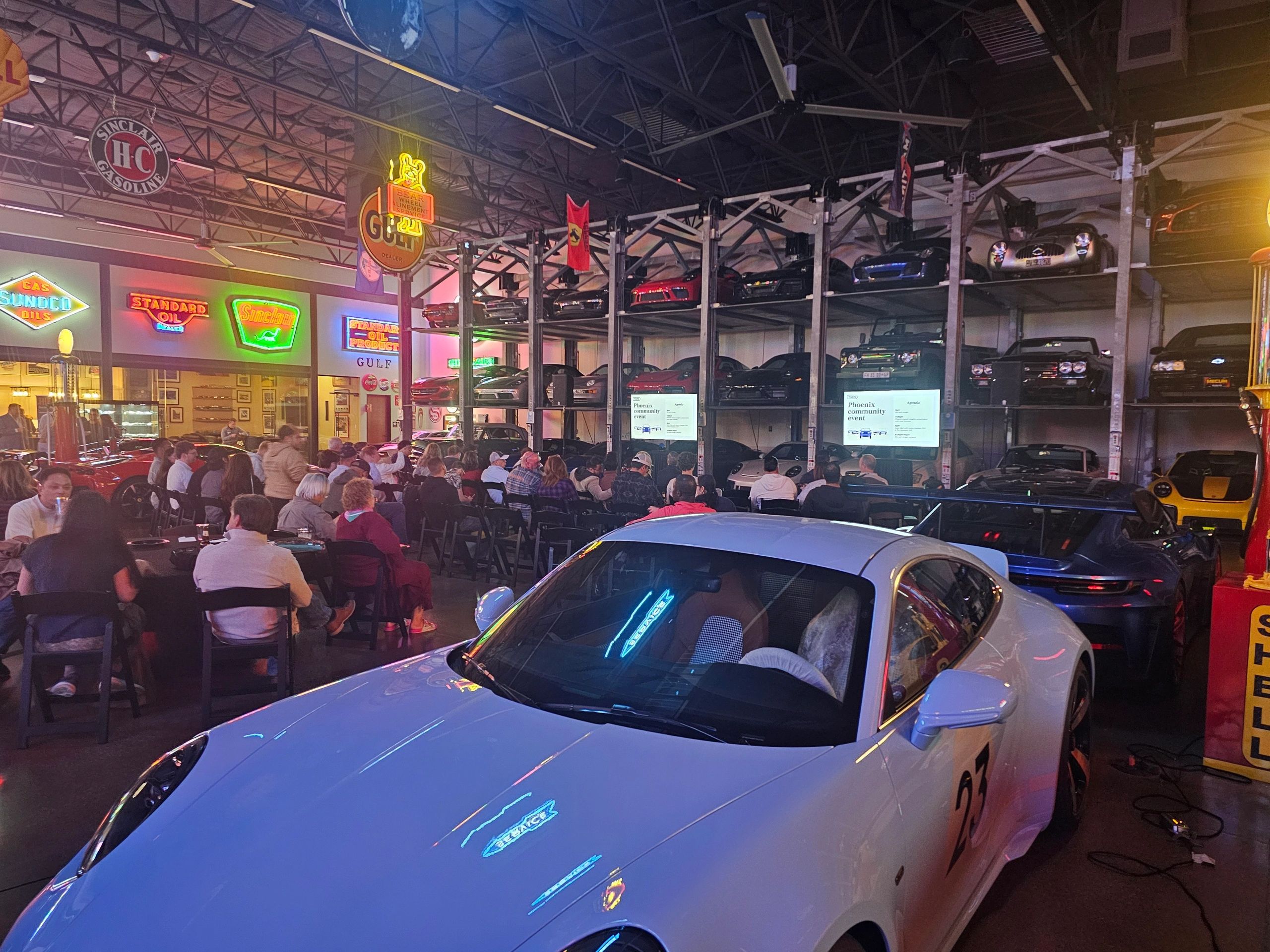 Automotive museum car show with crowds
