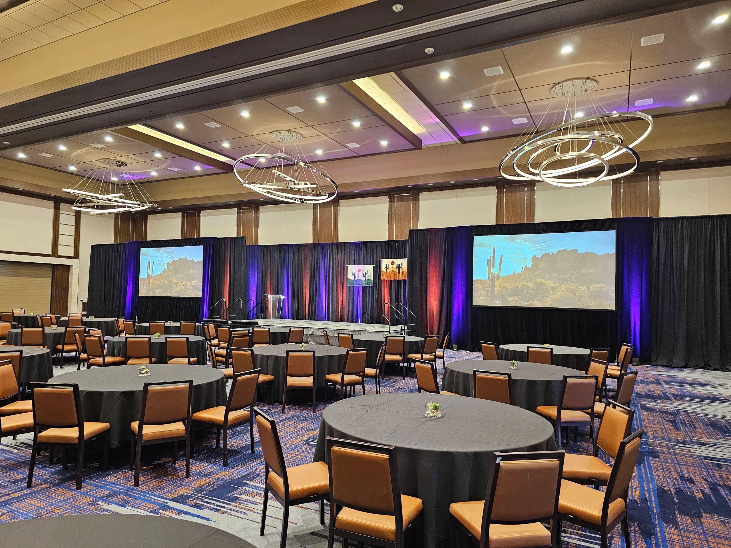 Projection screen at a banquet event